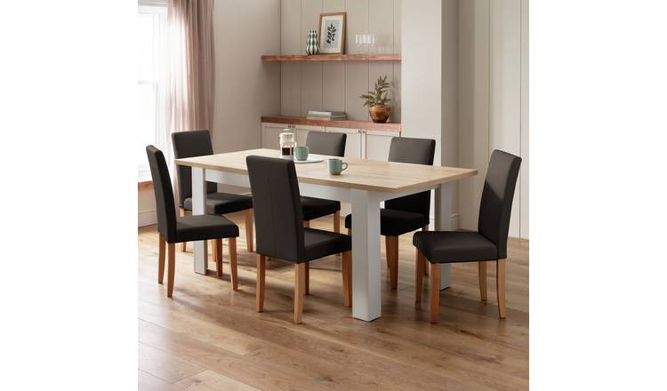 Argos Home Preston Ext Oak Dining Table & 6 Chocolate Chairs