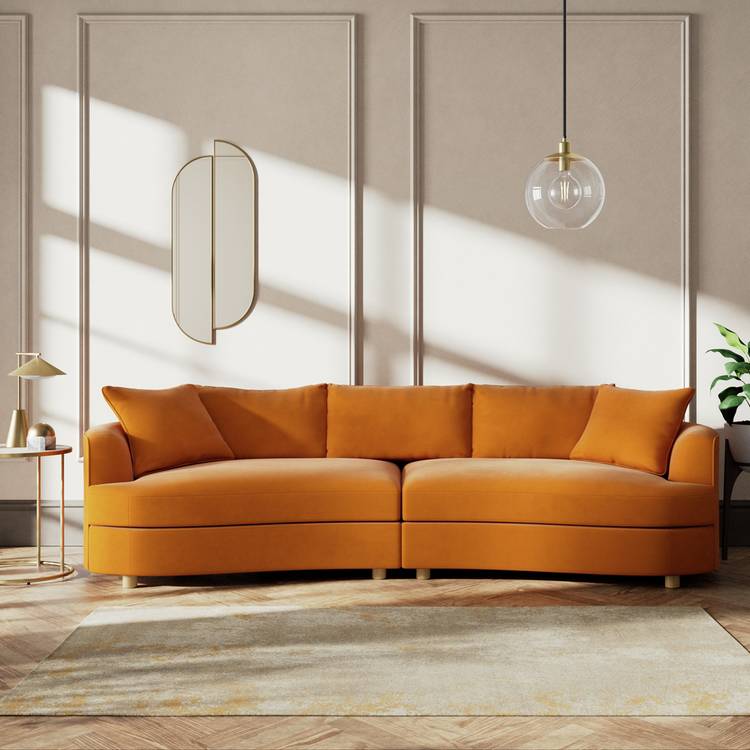 Habitat Sacha Fabric 4 Seater Sofa - Orange - Ash Leg 0