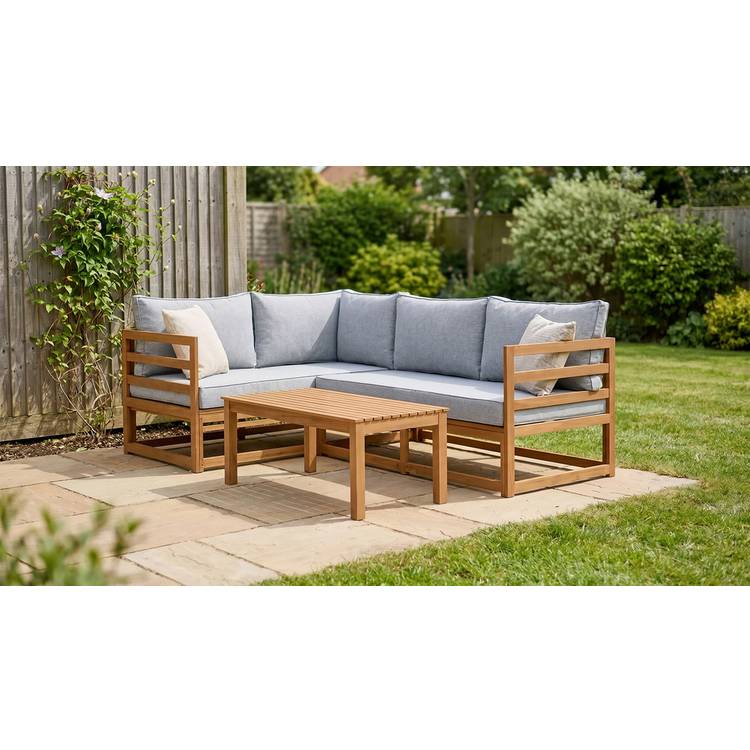 Habitat Evissa 5 Seater Wooden Garden Corner Sofa Set - Grey 0