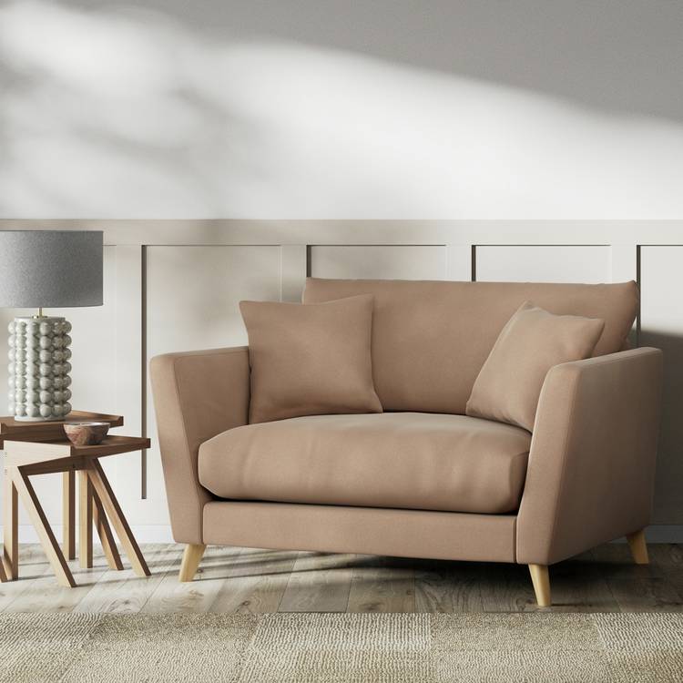 Habitat Lomond Fabric Cuddle Chair - Latte - Ash Leg 0
