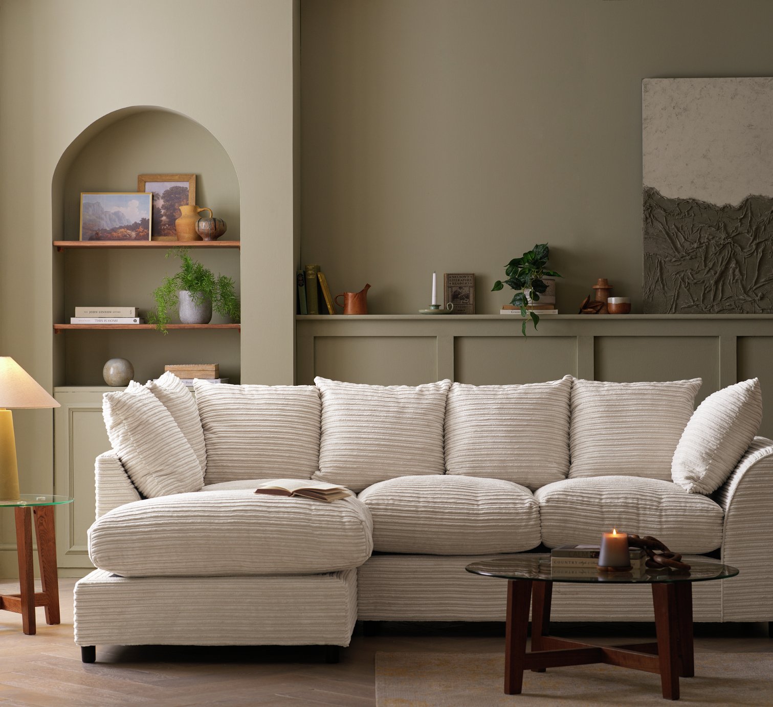 Image of Argos Home Argos Home Harry Cord Left Hand Corner Chaise Sofa - Stone