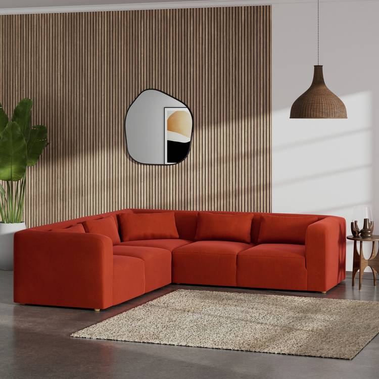 Habitat Lars Reversible Corner Sofa - Burnt Orange -Ash Leg 0