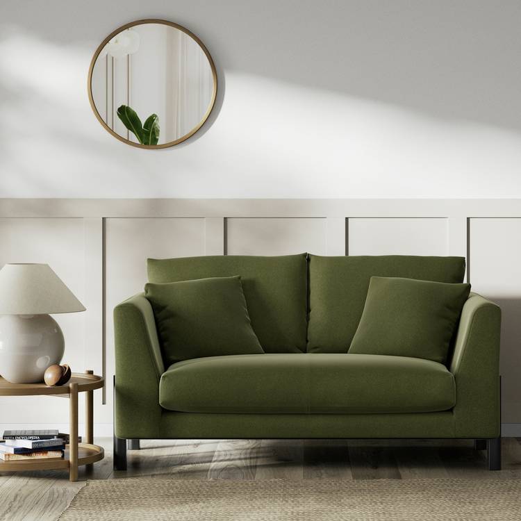 Habitat Aston Velvet 2 Seater Sofa - Moss Green - Black Leg 0
