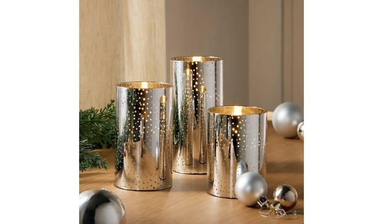 Argos Home Pack of 3 Silver Coloured Glass Pillar Candles 