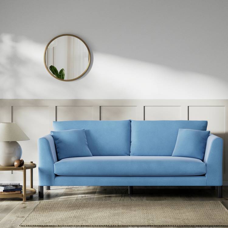Habitat Aston Velvet 3 Seater Sofa - Sky Blue - Black Leg 0