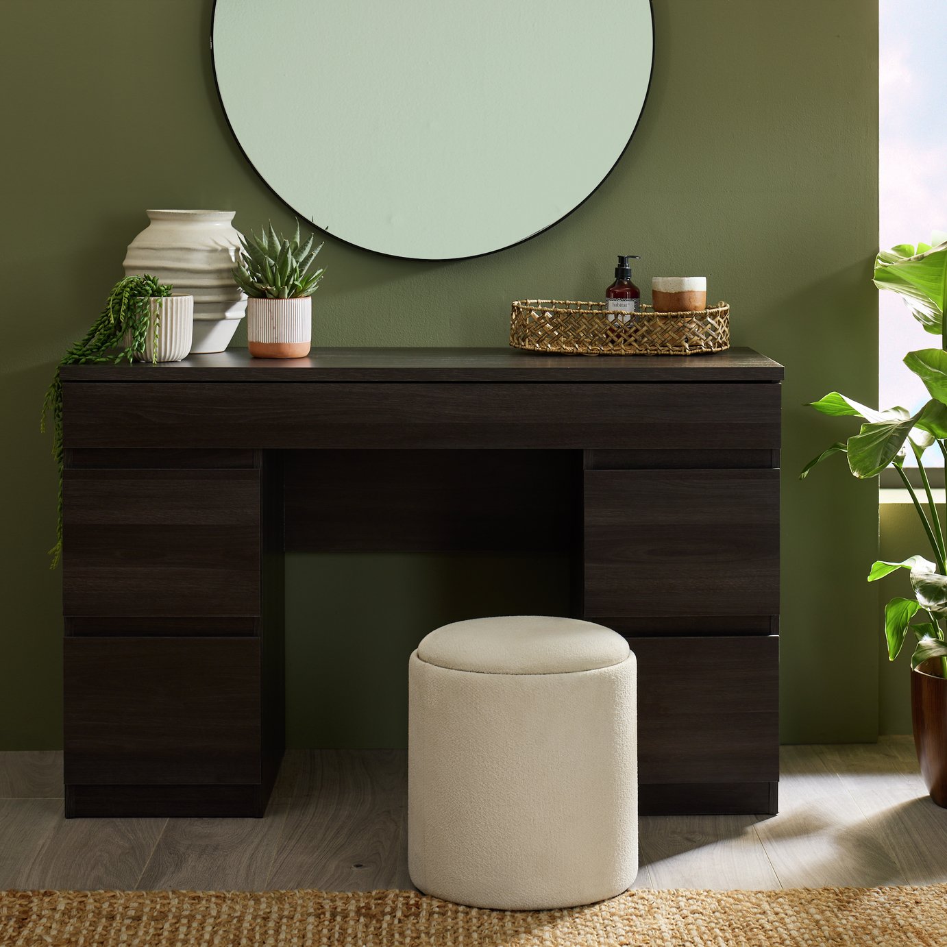 brown black dressing table Vanity Dressing Table Set with 10 Dimmable Bulbs and Cushioned Stool-Brown