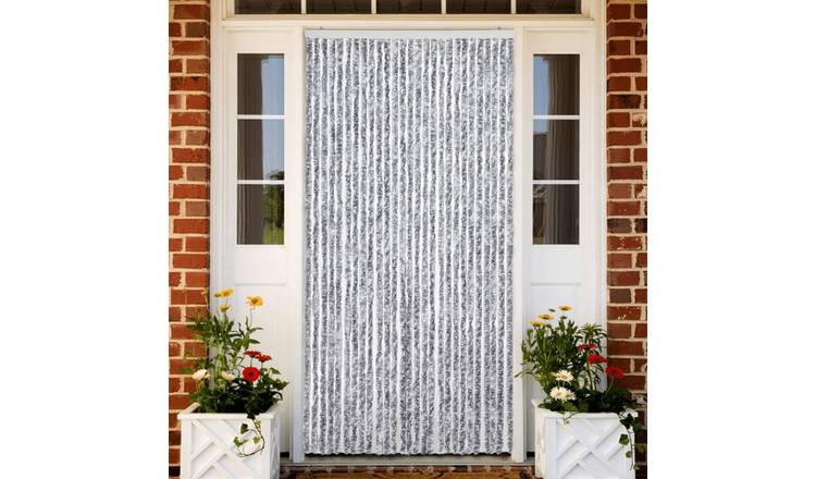 Walplus Chenille Insect Door Curtain - White and Grey - 118 x 220 cm