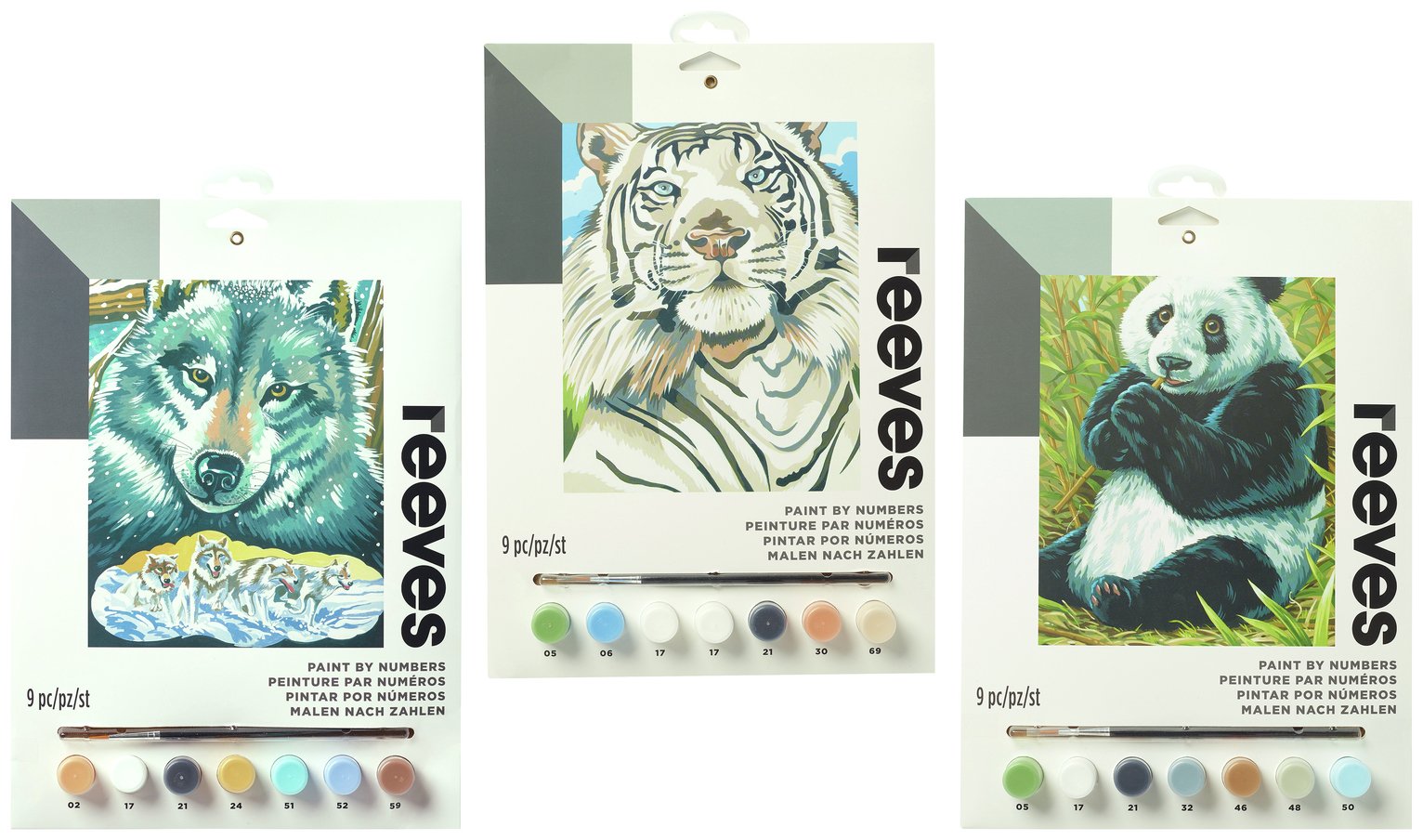 Reeves Wolf, Panda & White Tiger Paint By Numbers