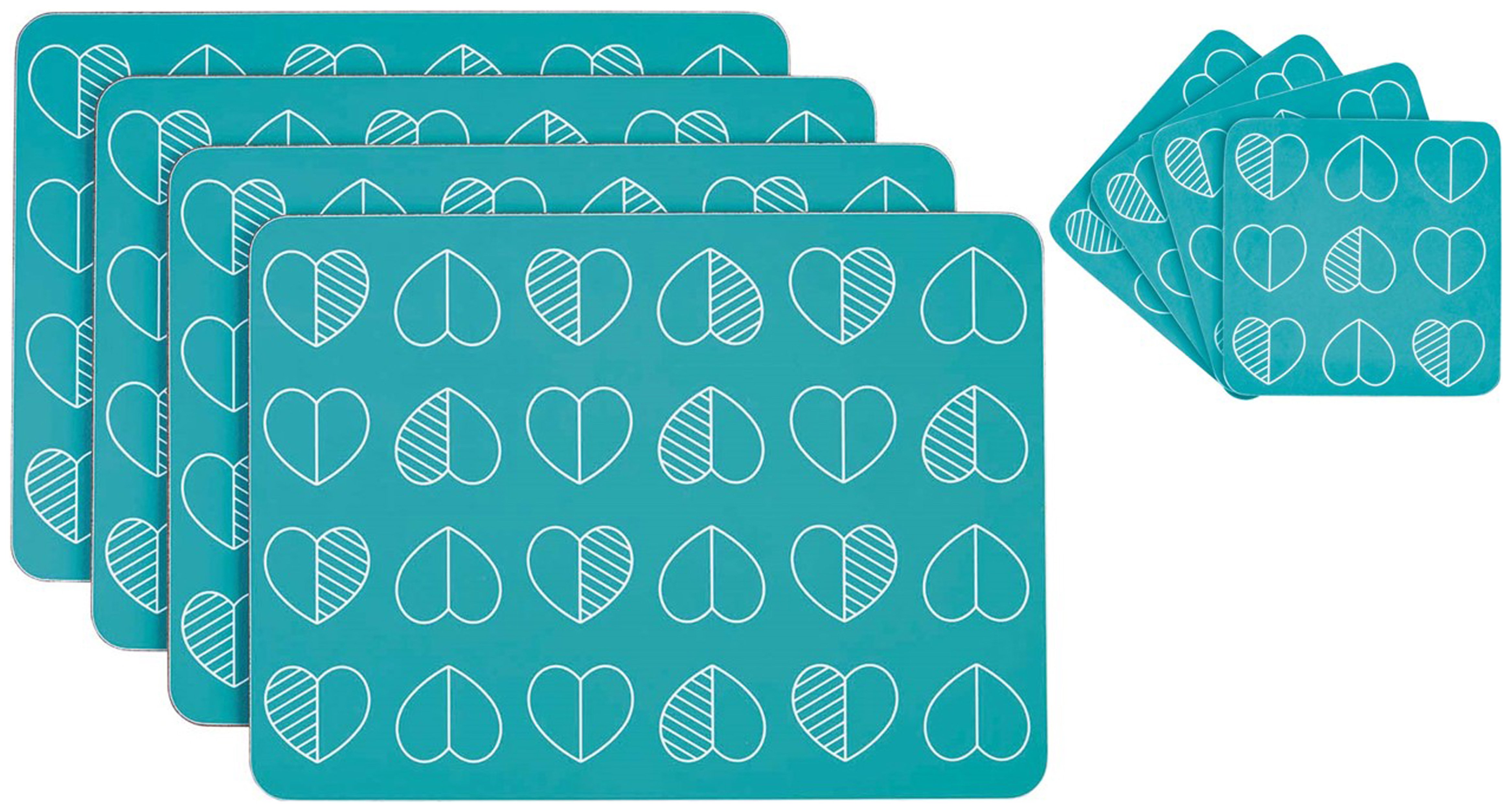 Beau and Elliot Set of 4 Placemats and Coasters - Teal