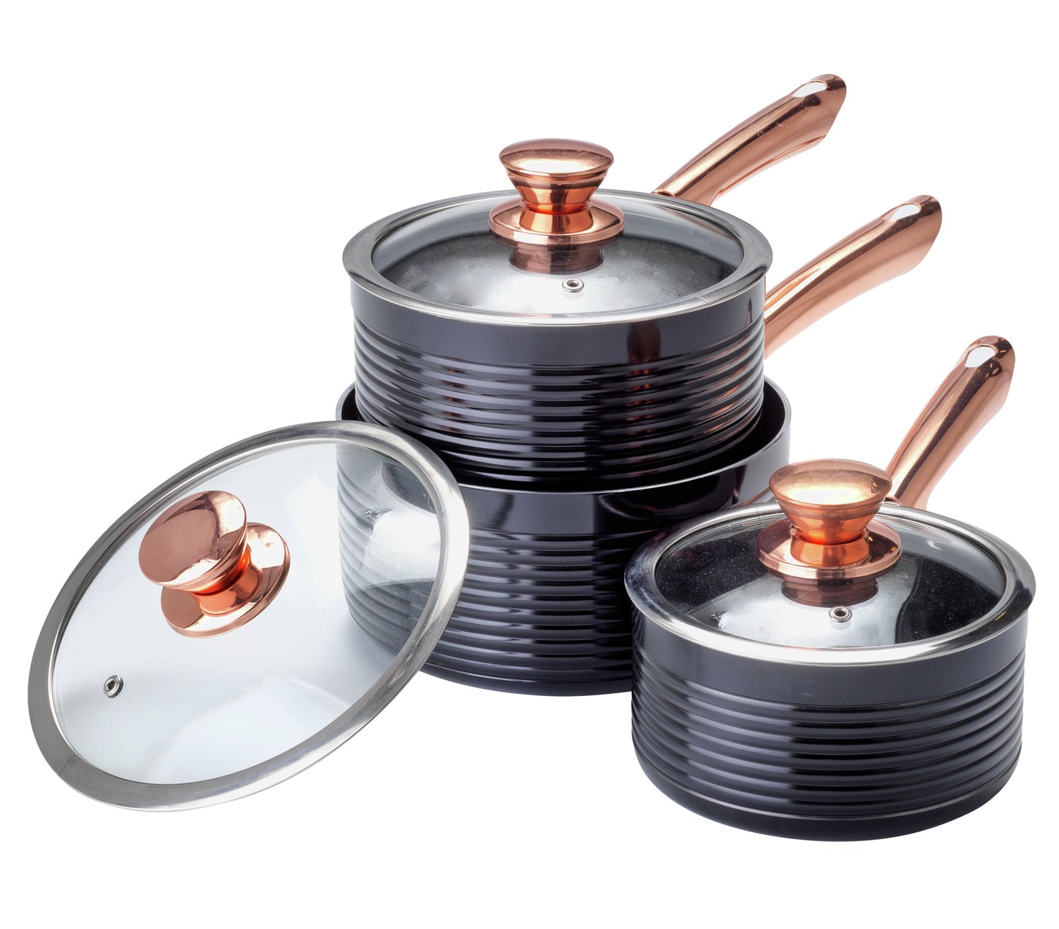 Tower Linear 3 Piece Aluminium Saucepan Set - Rose Gold