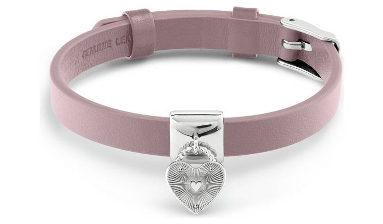 Radley Silver Plated Pink Leather Heart Charm Bracelet