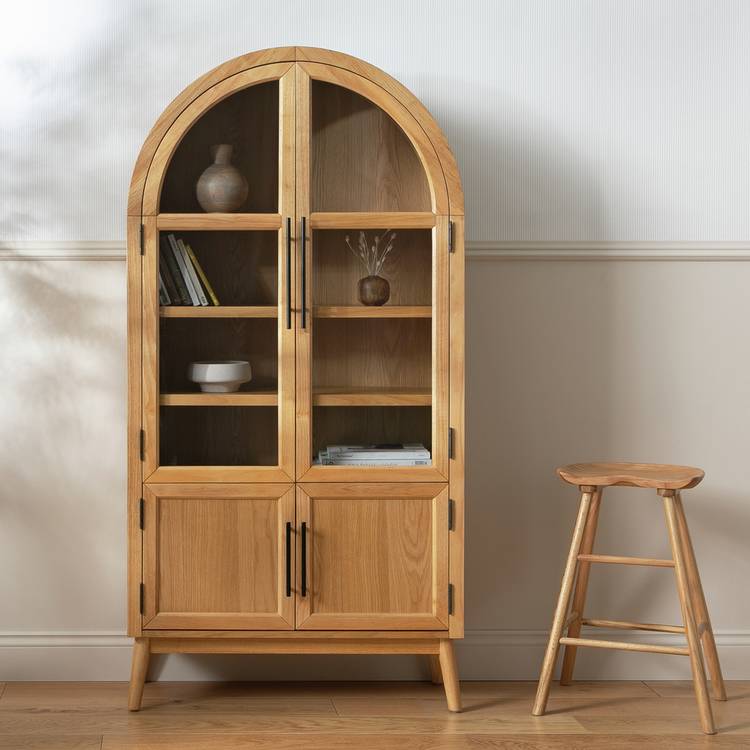 Habitat Collins Arched 4 Door Display Cabinet - Oak 0