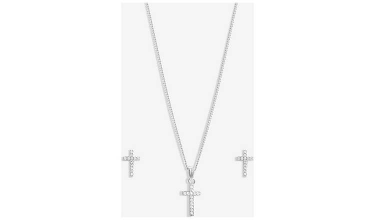 Simply Silver Sterling Silver Cross Pendant & Earring Set
