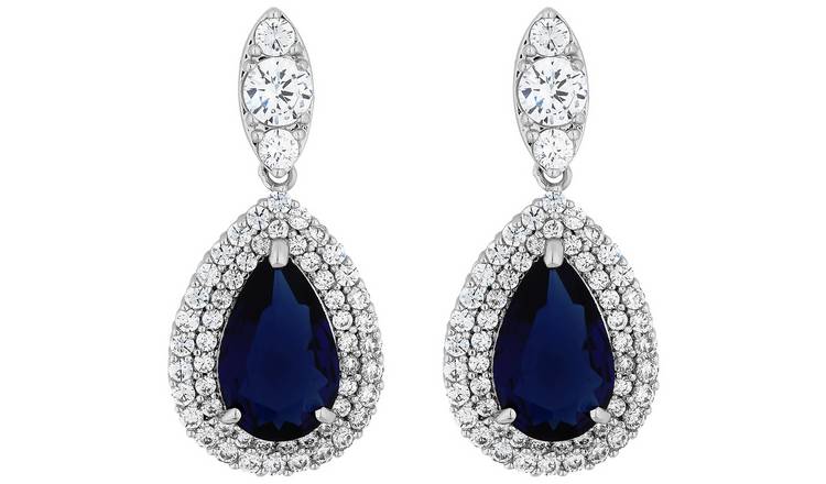 Jon Richard Cubic Zirconia Crystals Blue Halo Drop Earring