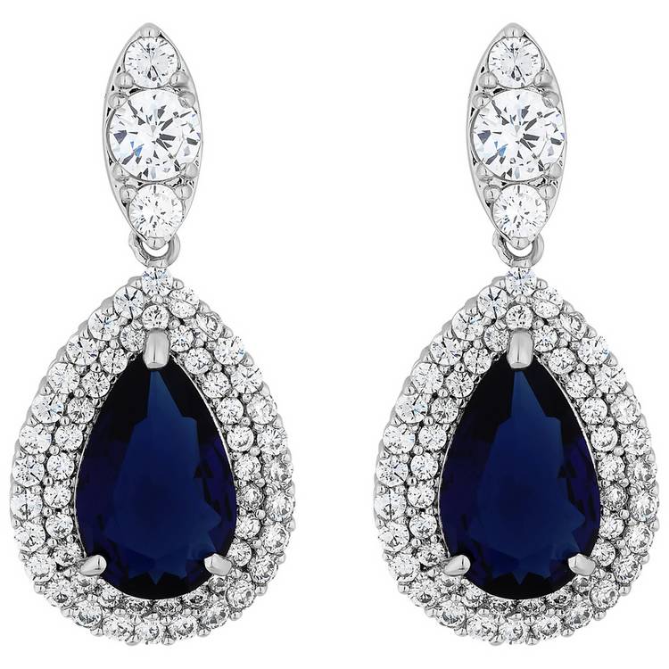 Jon Richard Cubic Zirconia Crystals Blue Halo Drop Earring 0