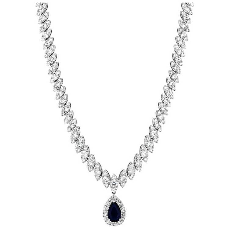 Jon Richard Blue Sapphire Pear Drop Pendant Necklace 0