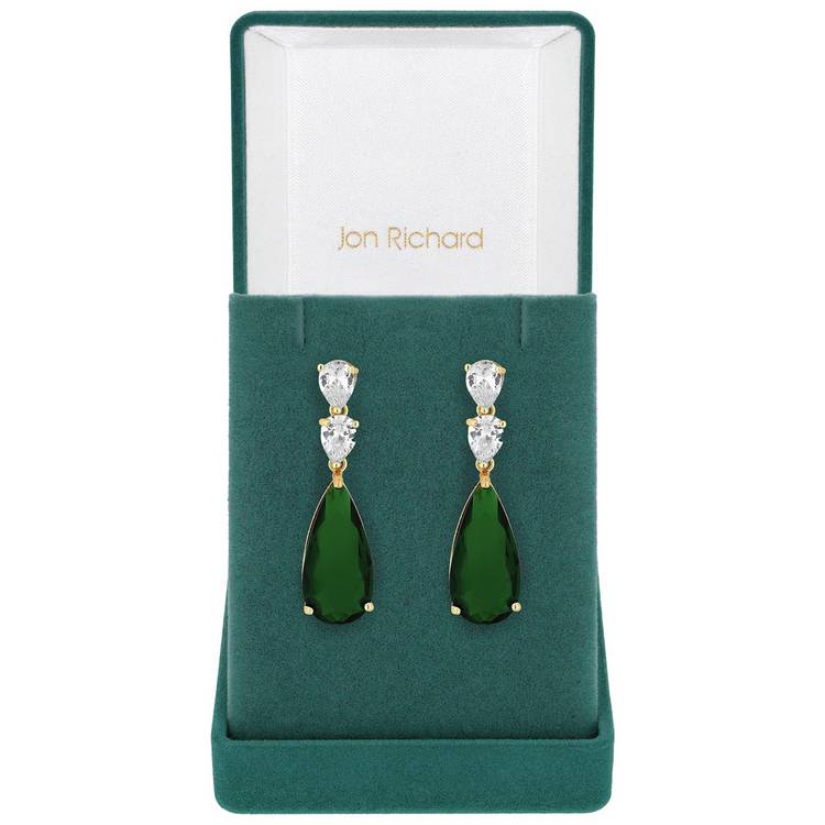 Jon Richard Cubic Zirconia Green Drop Earrings 0