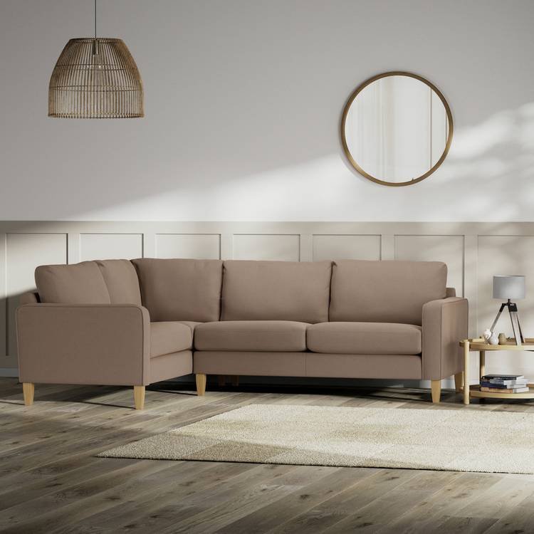 Habitat Flint Fabric Left Hand Corner Sofa - Biscuit-Ash Leg 0
