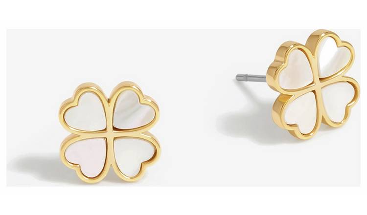 Jon Richard Mother of Pearl Heart Clover Stud Earrings