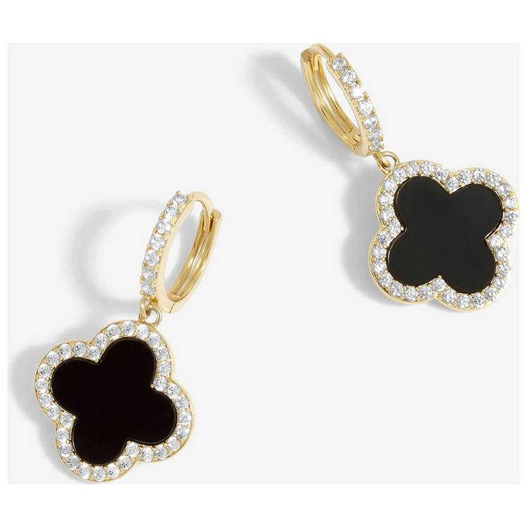 Jon Richard Gold Plated and Jet Clover Huggie Hoop Earrings 0