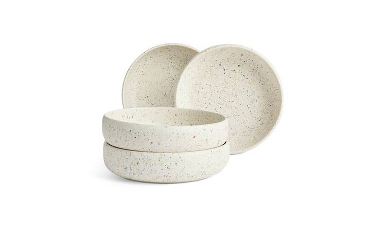 Habitat Reactive Speckle 4 Piece Stoneware Pasta Bowl -Cream