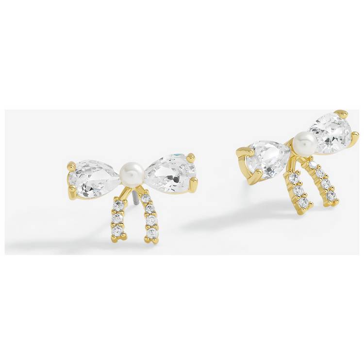 Jon Richard Gold Plated Cubic Zirconia Pearl Bow Earrings 0