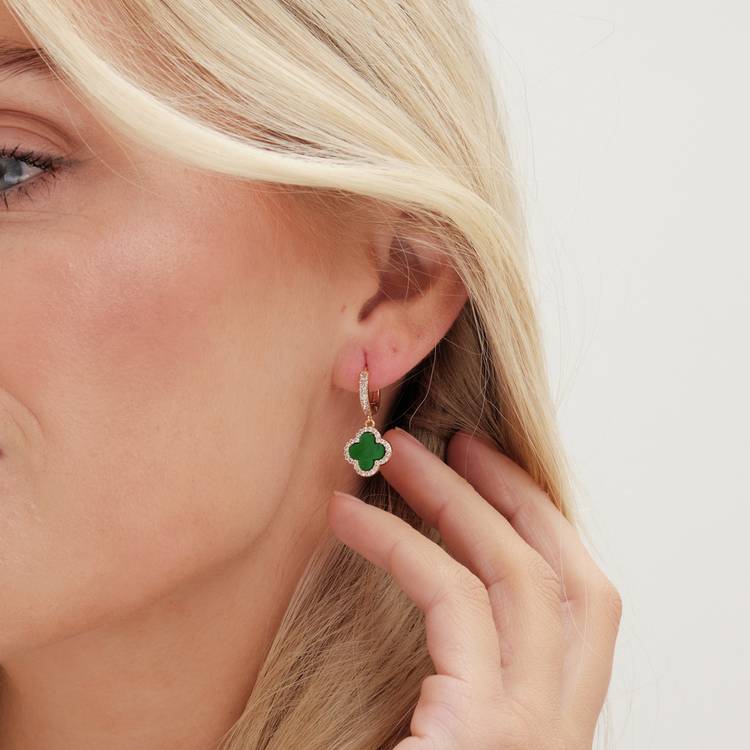 Jon Richard Gold Plated Malachite Clover Drop Earrings 0