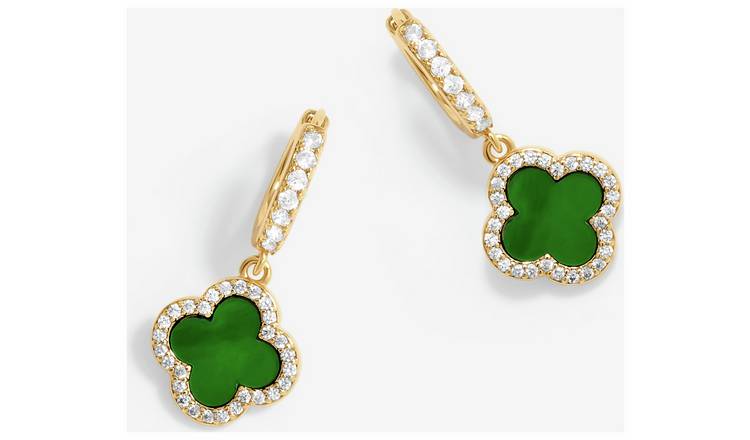 Jon Richard Gold Plated Malachite Clover Drop Earrings