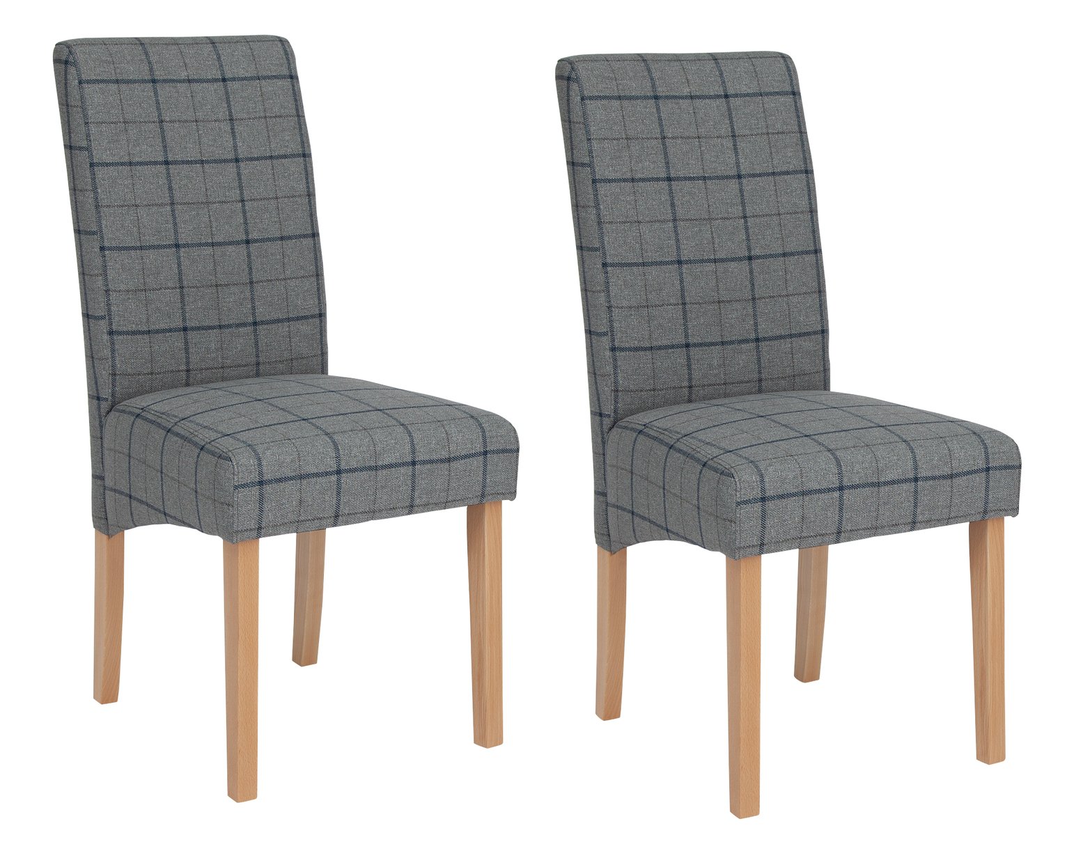 Argos Home Pair of Skirted Dining Chairs -Grey & Blue Check
