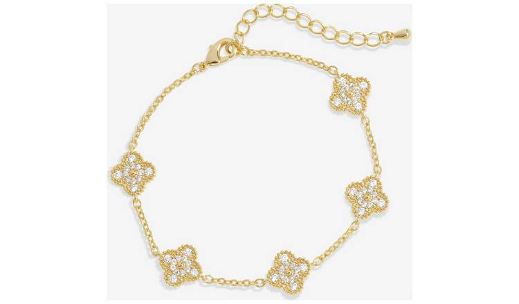 Jon Richard Gold Plated Pave Station Clover Bracelet
