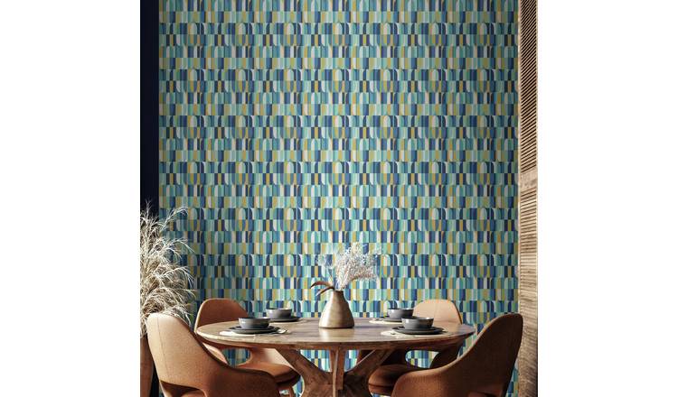 Hoopla Walls Building Blocks Indigo and Gold Wallpaper