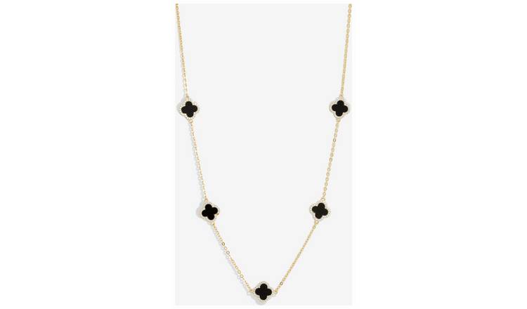 Jon Richard Gold Plated and Jet Station Clover Necklace