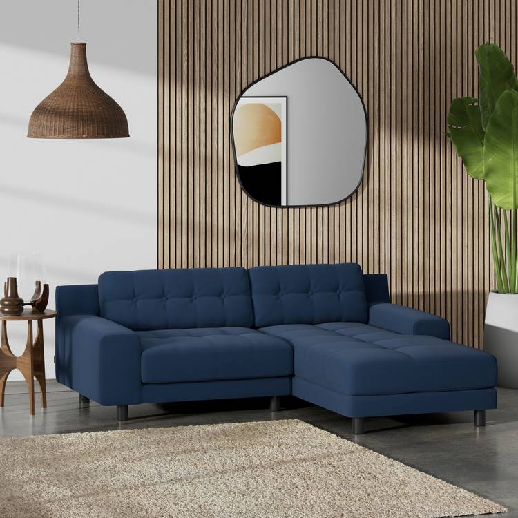 Habitat Hendricks Right Hand Corner Sofa-Navy Blue-Black Leg 0