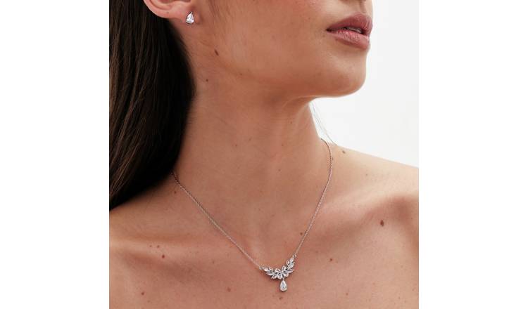 Jon Richard Cubic Zirconia Floral Pendant and Earring Set