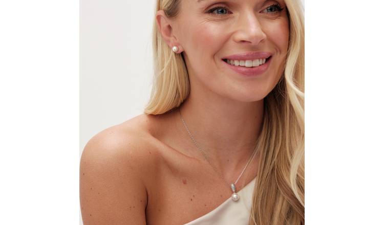 Jon Richard Cubic Zirconia and Pearl Pendant and Earring Set