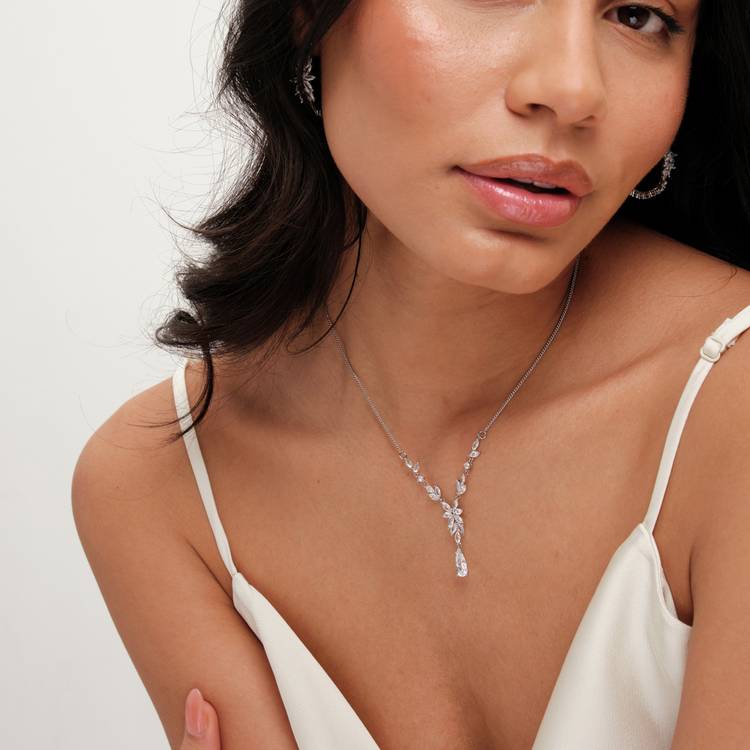 Jon Richard Rhodium Plated Cubic Zirconia Floral Necklace  0