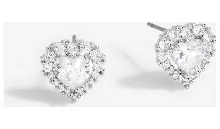 Jon Richard Cubic Zirconia Heart Stud Earrings 
