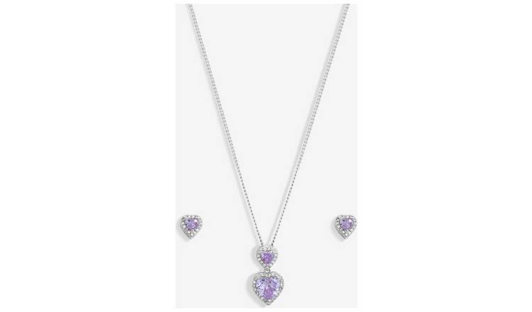 Jon Richard Lavender Double Heart Pendant and Earring Set 