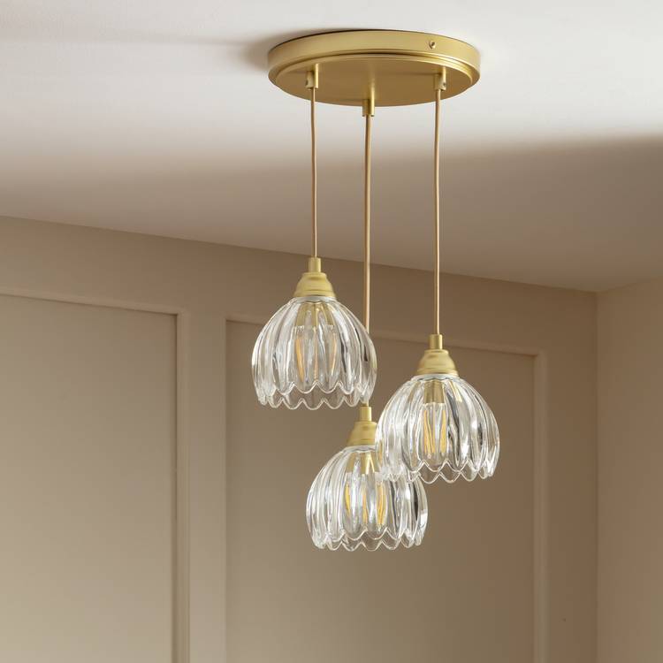 Habitat Petal Glass 3 Light Cluster Ceiling Light - Brass 0