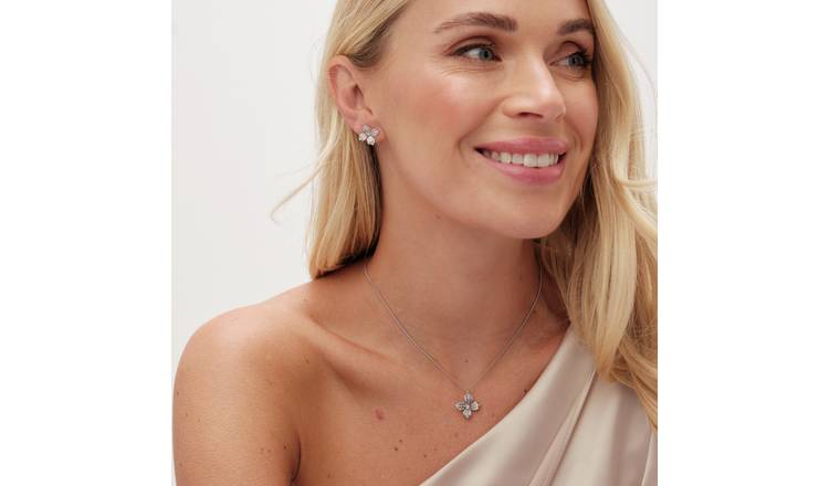 Jon Richard Cubic Zirconia Floral Pendant and Earring Set 
