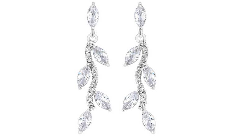 Jon Richard Cubic Zirconia Crystal Leaf Drop Earrings