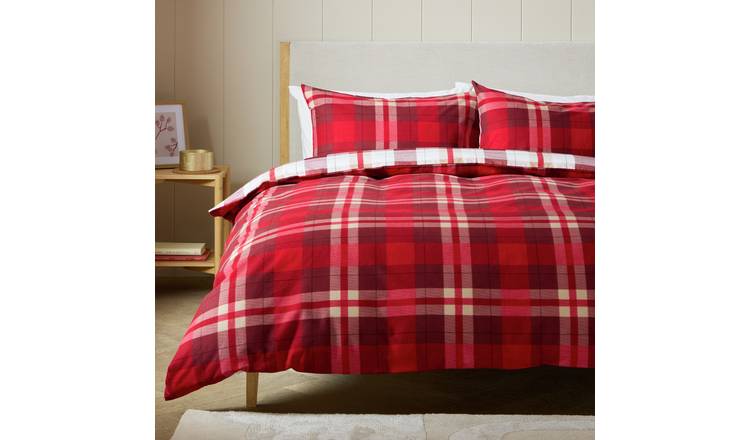 Argos Home Cotton Checkered Red Bedding Set - Double
