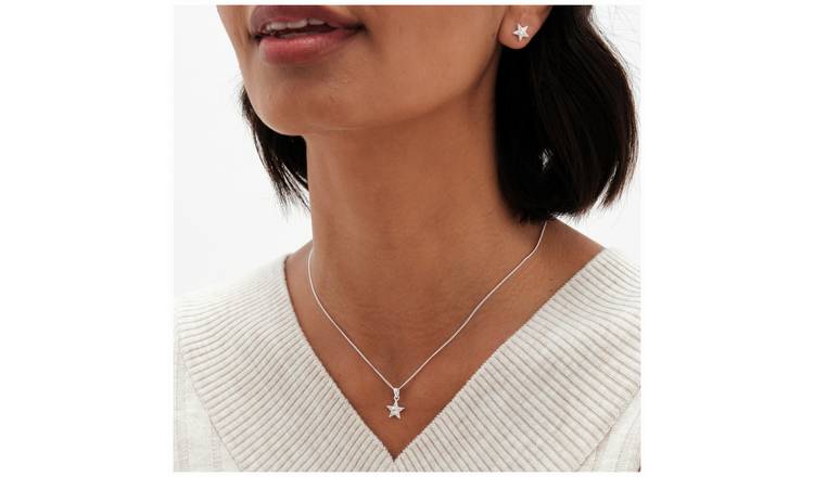 Simply Silver Cubic Zirconia Celestial Pendant & Earring Set