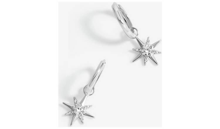 Simply Silver Cubic Zirconia Celestial Star Hoop Earrings