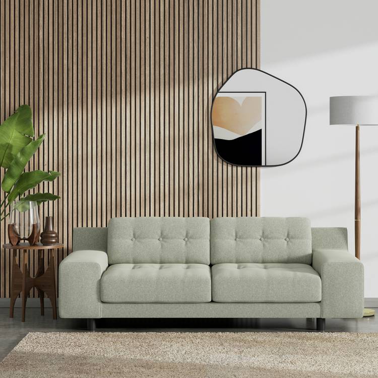 Habitat Hendricks Fabric 3 Seater Sofa-Sage Green-Black Leg 0