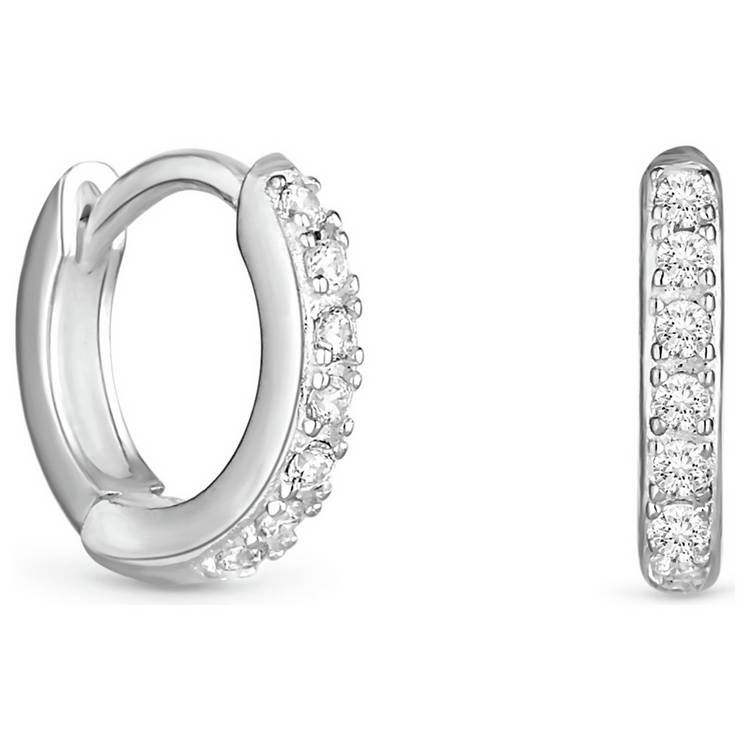 Simply Silver Cubic Zirconia 10mm Mini Hoop Earrings  0