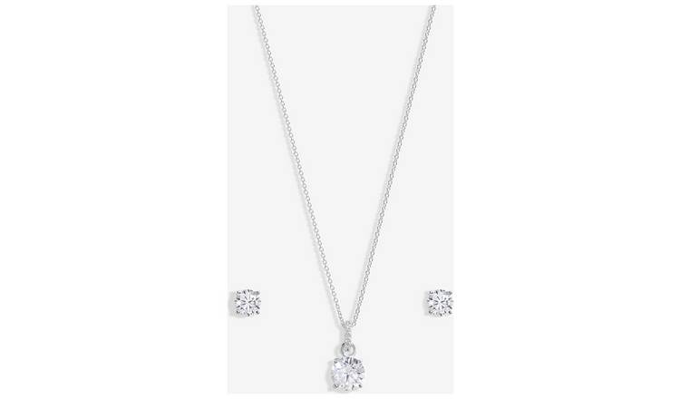Simply Silver Classic Round Stud Pendant and Earring Set