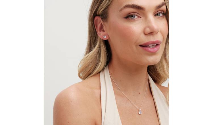 Simply Silver Classic Round Stud Pendant and Earring Set