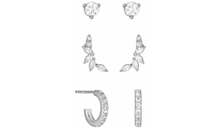 Simply Silver Cubic Zirconia Climber Earrings - Set of 3