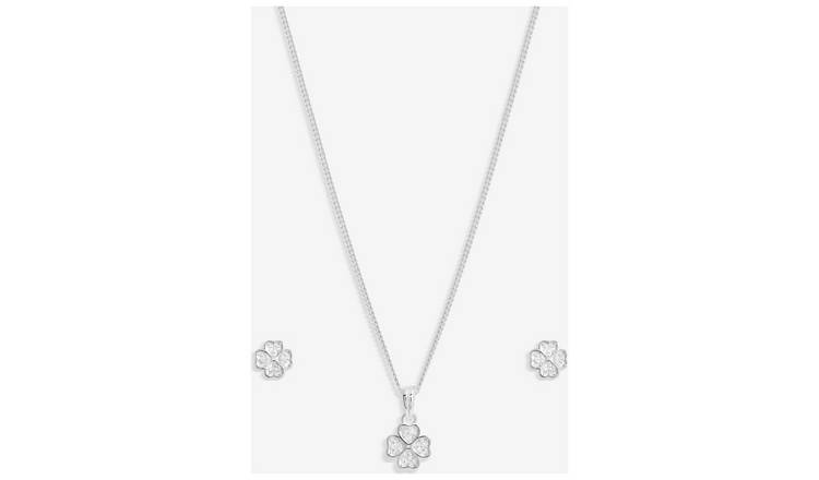 Simply Silver Cubic Zirconia Clover Pendant and Earring Set